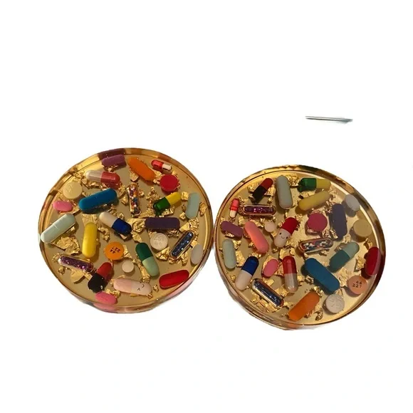 Gold Leaf Resin Pill Pharmaceutical Coasters Set 2-Coasters Dopamine Decor gift - Picture 6 of 8